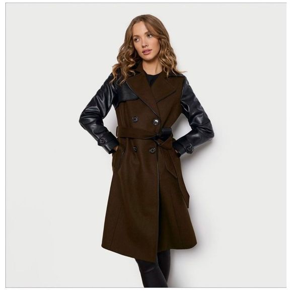 Sam Edelman Jackets & Blazers - SAM EDELMAN 16 mixed media wool blend faux leather trench coat NWT gorgeous fall